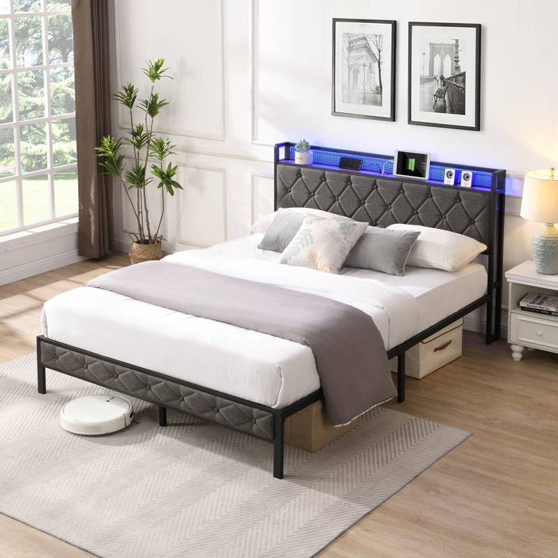 Mesum Fabric Upholstered Frame with LED Lights, Queen