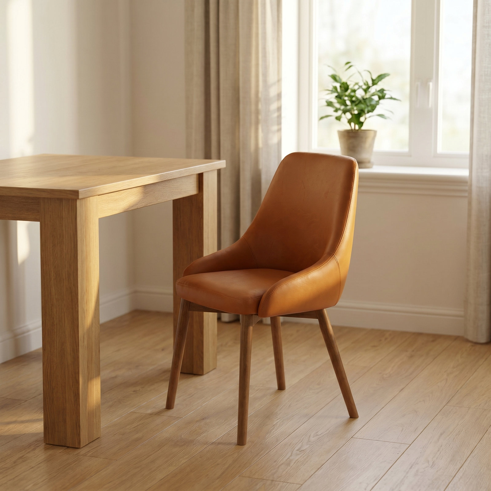 Cervos Dining Armchair, Brown Faux Leather