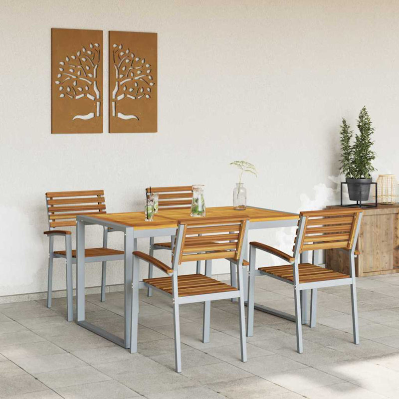 4 - Person Wood Patio Dining Set with Rectangular Table, 75cm H x 160cm W x 80cm D