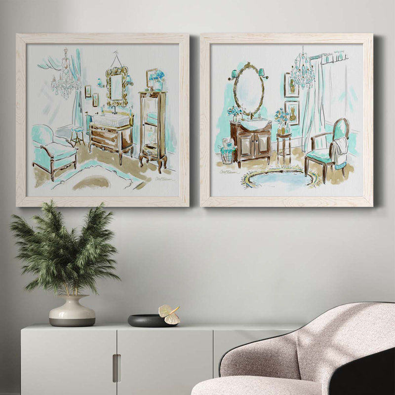 «Blue Opulence I», ensemble de 2 peintures sur toile encadrées, H 35,5 po x l 71 po x P 1,5 po, Cadre blanc