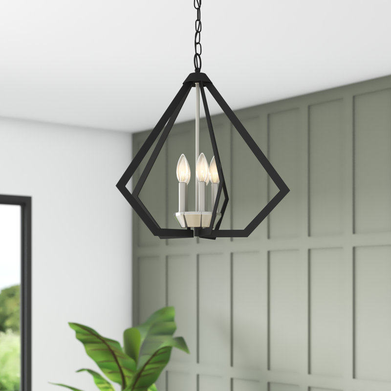 Lustre géométrique unique à 5 lumières Buckeys, Noir / Nickel brossé
