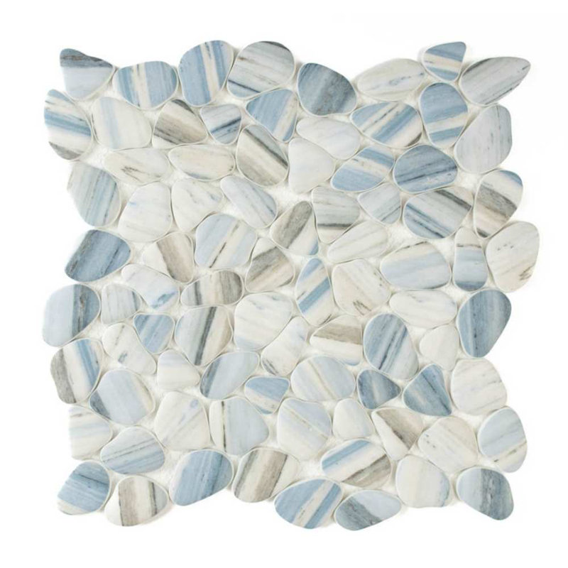 Huron Glass Pebbles Mosaic Tile, Azul