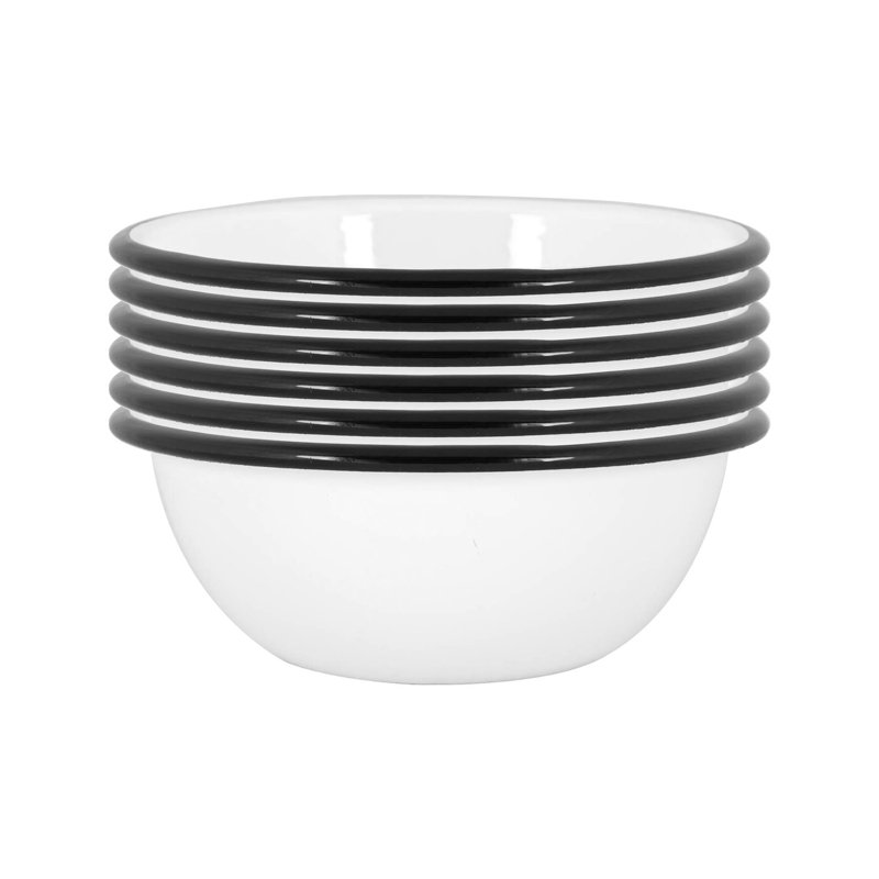 Argon Tableware - White Enamel Bowls - 16cm - Set of 6, Black