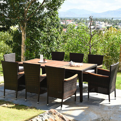 Lakely 8 - Person Acacia Patio Dining Set with Rectangular Table , Cushions Included