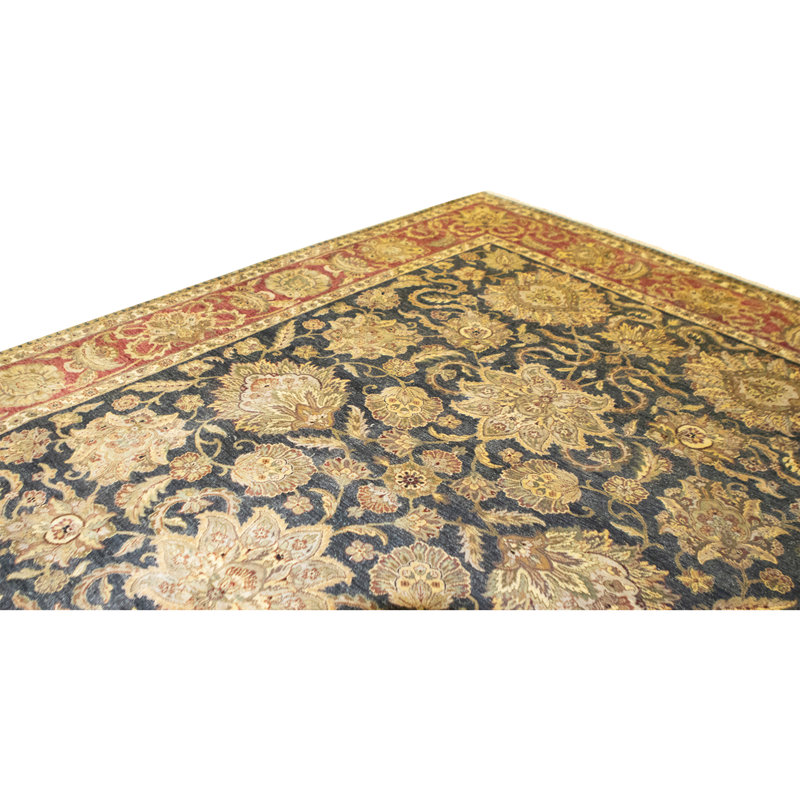 Tapis noir et rouge noué à la main de haute qualité