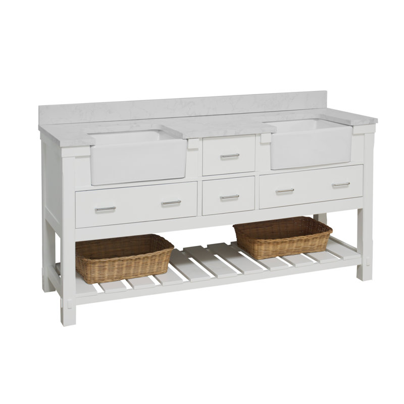 Ensemble de meuble-lavabo double 72 po Hitton, Blanc, Carrare d'ingénierie