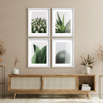 Reproduction d'art encadrée, ensemble de galerie, cactus, plante grasse et bananier, variété, plantes, photographie, réalisme, détente / calme pour le salon, la chambre à coucher, le bureau