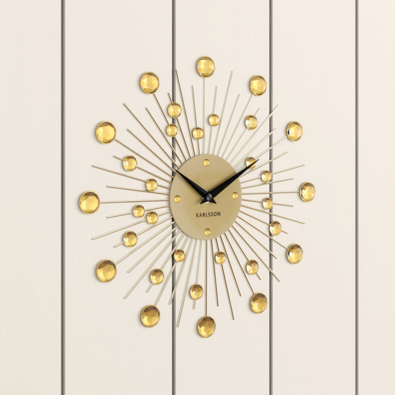 Sunburst Metal Wall Clock, Large, Gold/Black