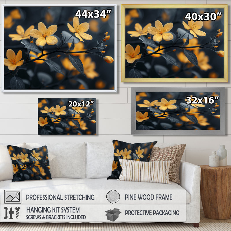 Gillies - Décoration murale cerisier en fleurs, Toile avec cadre flottant noir, H 12 po x l 20 po x P 1 po