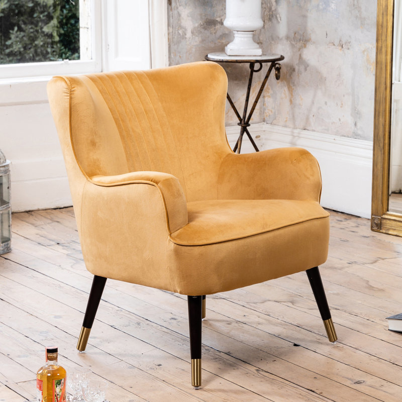 Dawe Velvet Wingback Chair, Yellow