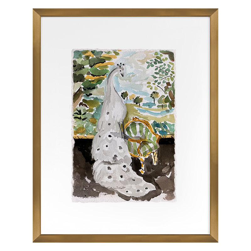 Peacock Verdure Print by Dana Gibson, 40" H x 32" W x 0.75" D, Gold