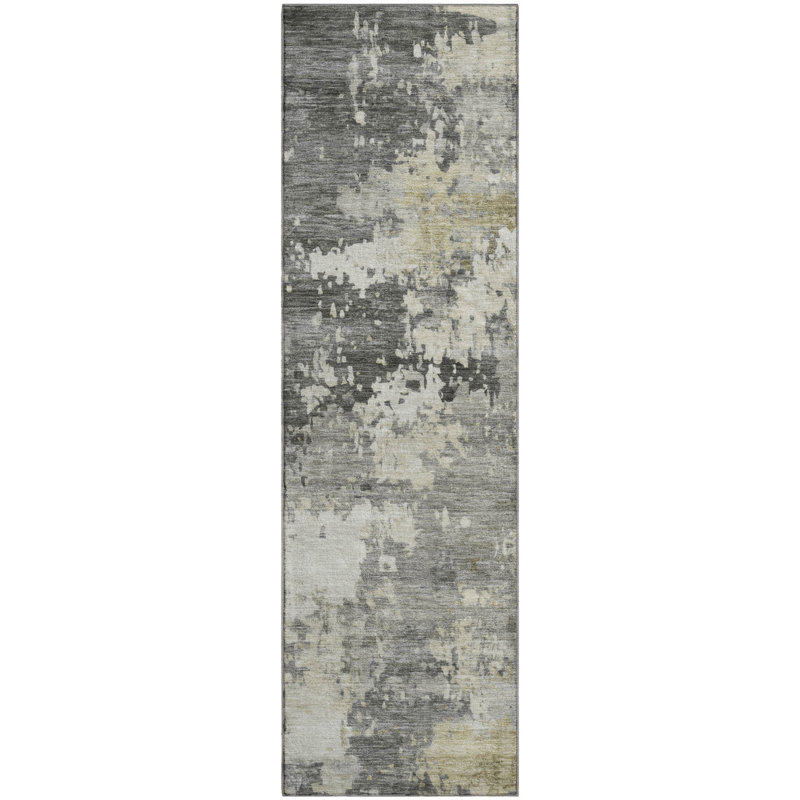 Premium Machine Washable Mayfield AMF2142 abstract Rug, 2'3" x 7'6" Runner, Pewter