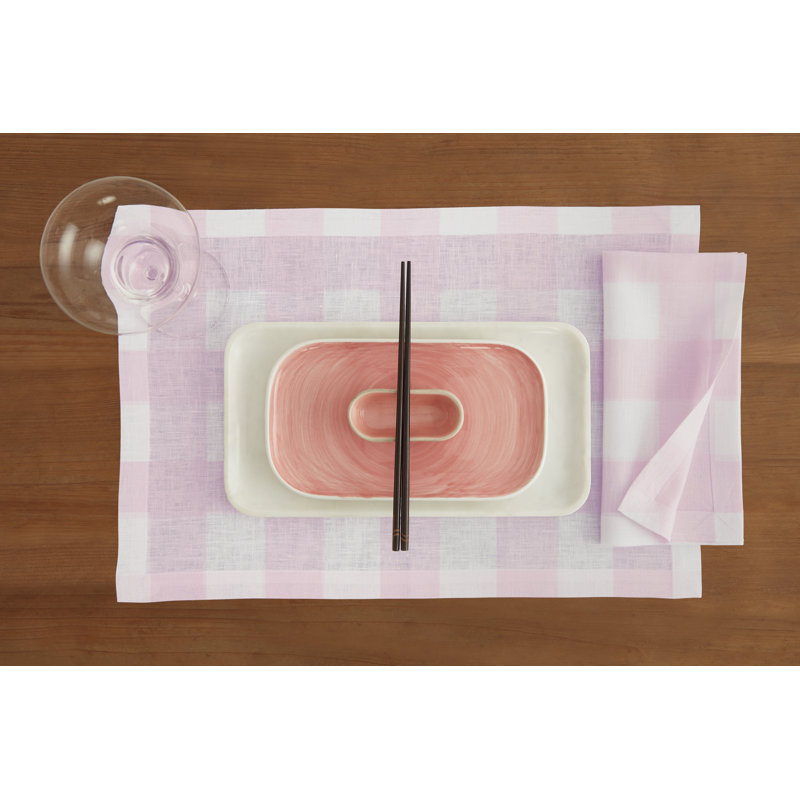 Buffalo Check - 100% Pure Linen Dinner Napkins, Marshmellow Pink