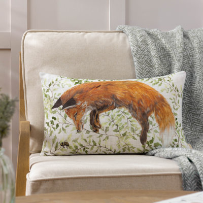 Shugborough Leaping Fox Floral Rectangular Lumbar Cushion Cover