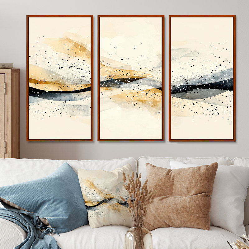 «Whiteout» beige et gris Balance I - ensemble d'art mural abstrait minimaliste, H 40 po x l 60 po, Brun