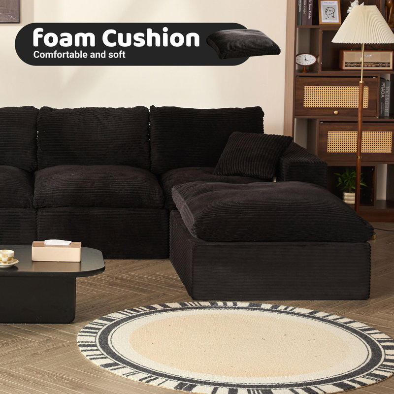 Corduroy Sofa, 345cm-4U, BLack