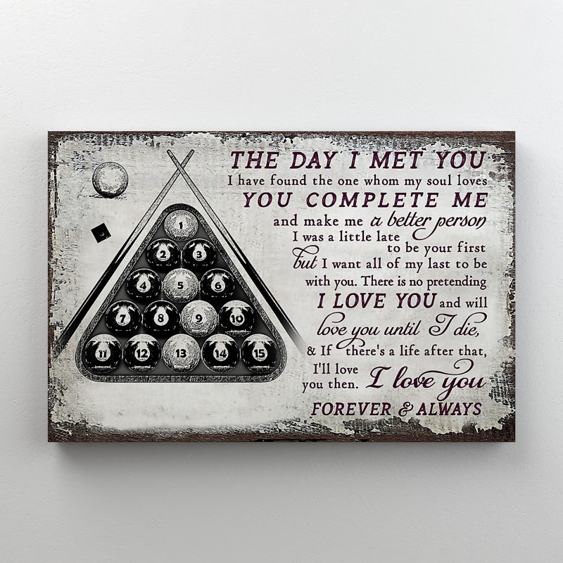 Boules de billard sur fond blanc - «The Day I Met You…», reproduction d'art graphique sur toile tendue