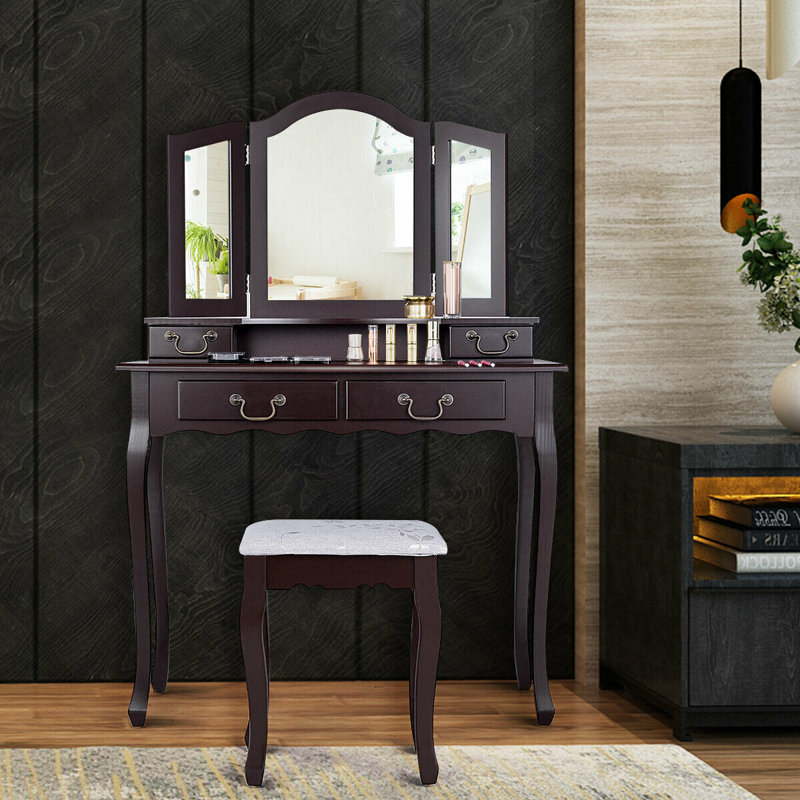 Ensemble de meuble-lavabo avec tabouret Garver, Café