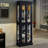 Lighted Glass Curio Display Cabinet With Wood Frame - Elegant Glass Storage For Wine, Toys & Collectibles - Perfect For Living Room, Kitchen & Pantry - Bulb Included-574191460