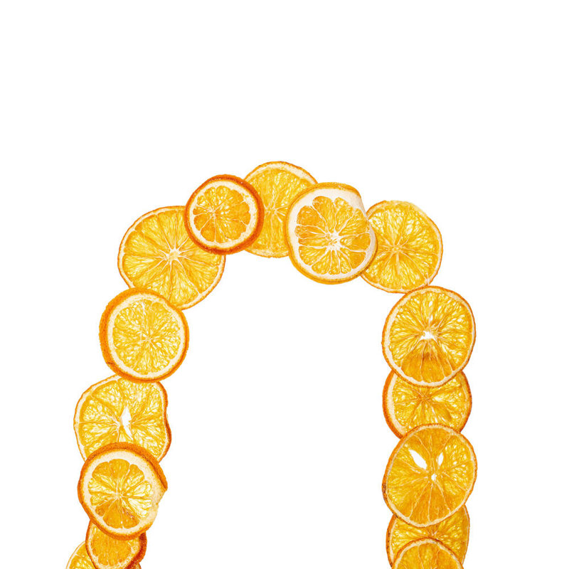Natural Botanicals 10ft Natural and Dried Sliced Orange Garland. Dried orange slices are strung together with a clear cord. Recommended for Indoor Use.