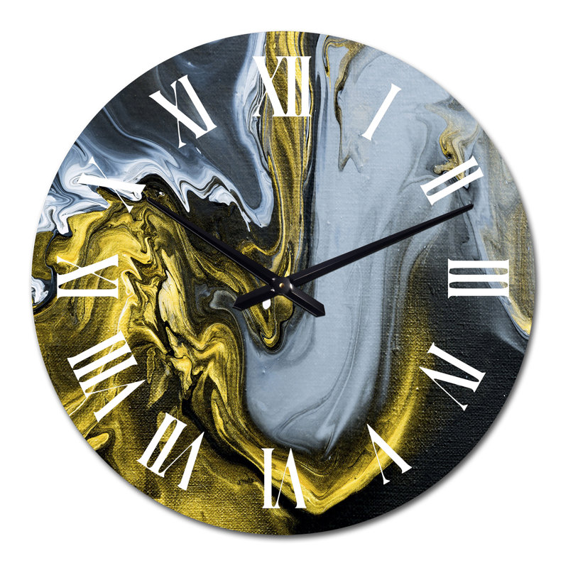Horloge murale moderne dorée, blanche et jaune, nuages II, Grand