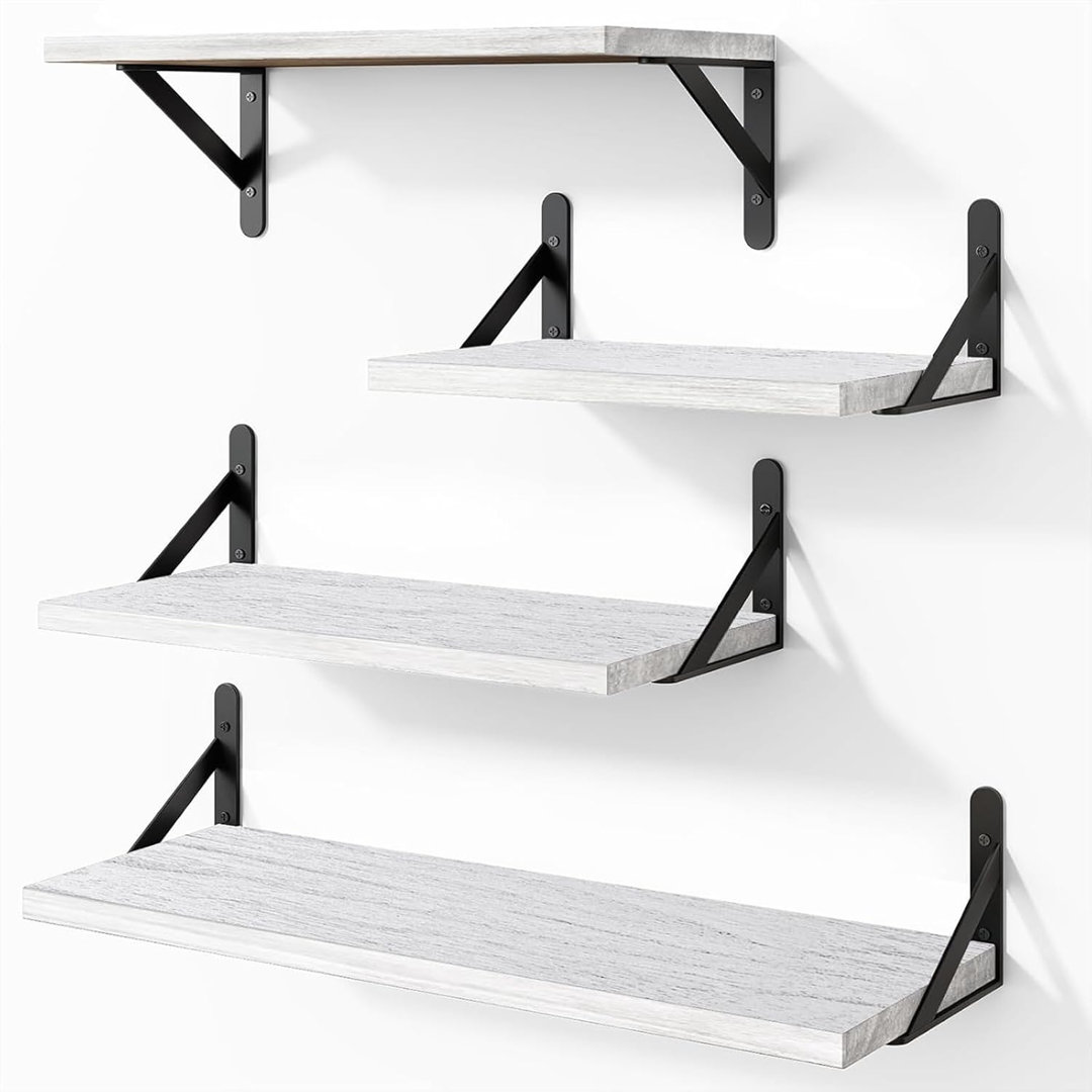 White Floating Wall Shelves-4-Piece Wood Set for Stylish Organization