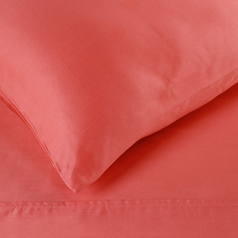 300 Thread Count Certified Egyptian Cotton Blend Solid Deep Pocket Bed Sheet Set, King Sheet Set, Coral