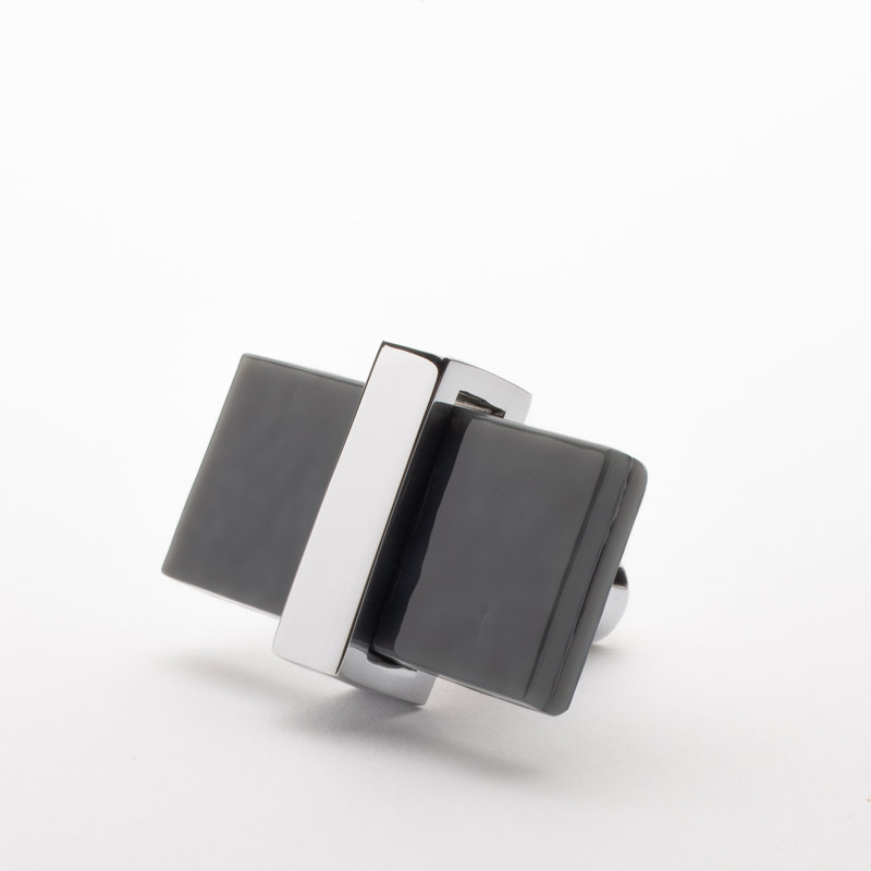 2” Length Rectangle Knob, Polished Chrome/Slate Gray