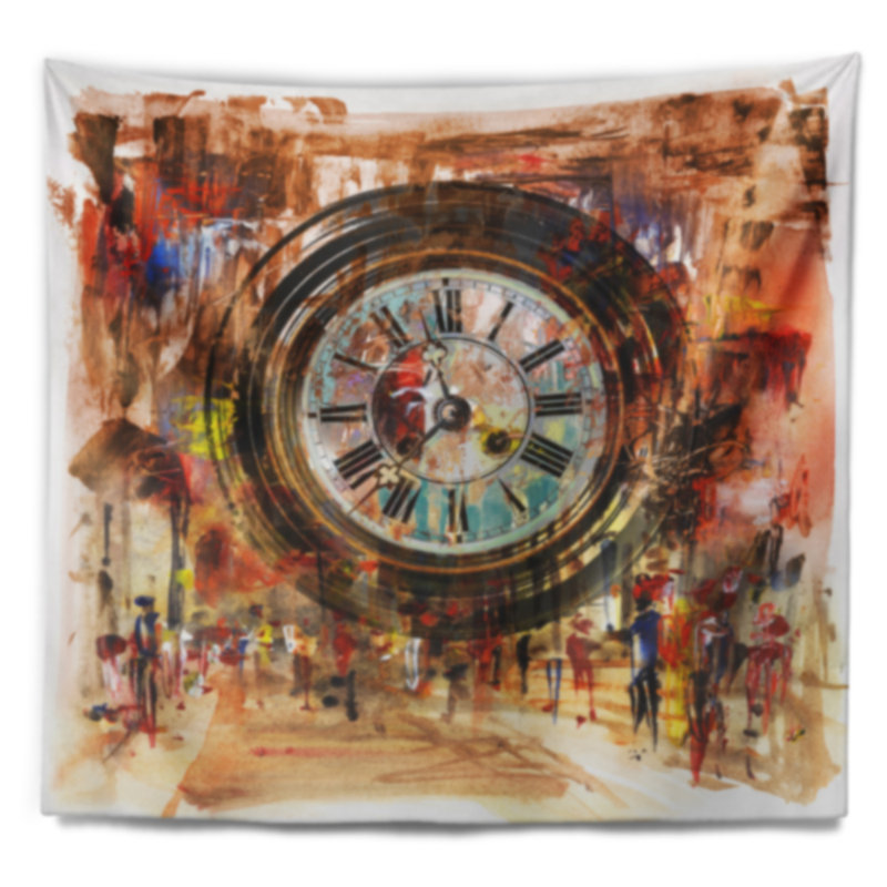 «Abstract People and Time», peinture acrylique, tapisserie, H 68 po x l 80 po