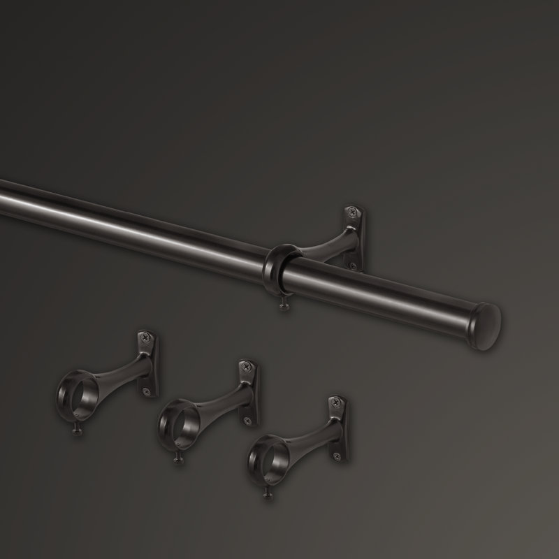 Dark Brown Steel Adjustable Outdoor Curtain Rod Set with End Cap Finials