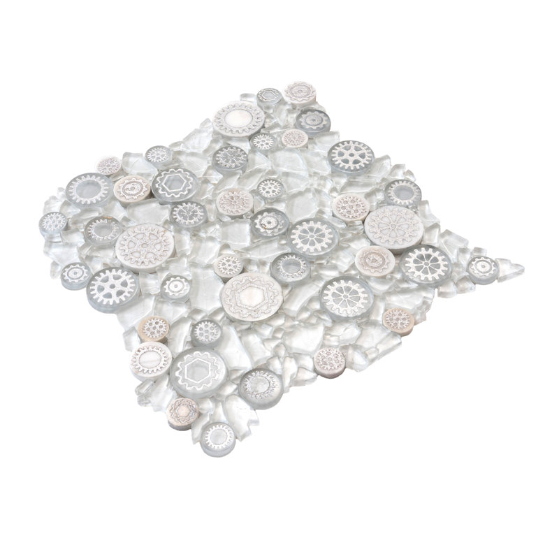 12" x 12" Glass Metal Look Mosaic Wall Tile, White