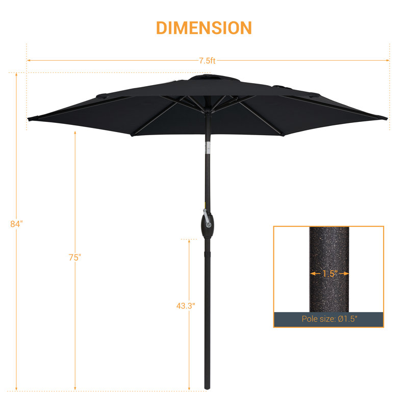 Parasol de marché hexagonal de 7,5 pi Ricki, Noir