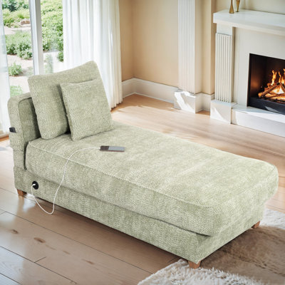 Upholstered Chaise Lounge Indoor With USB & Type C Charging Ports, Side Pocket and Throw Pillows by Ebern Designs