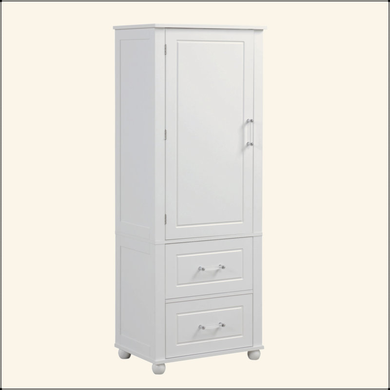 Tall Freestanding Bathroom Storage Cabinet, MDF Painted Finish Organizer with 2 Drawers and Adjustable Shelf