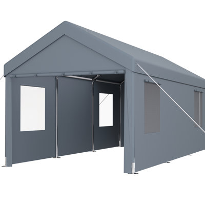 12' X 20' Heavy Duty Carport Canopy, Portable Garage For Boats & Vehicles. Galvanized Steel Frame, Fade Pe Cover, 2 Doors, 4 Vent Windows, Easy Assembly, Grey Heavy-Duty With Strong Frame. Ventilated