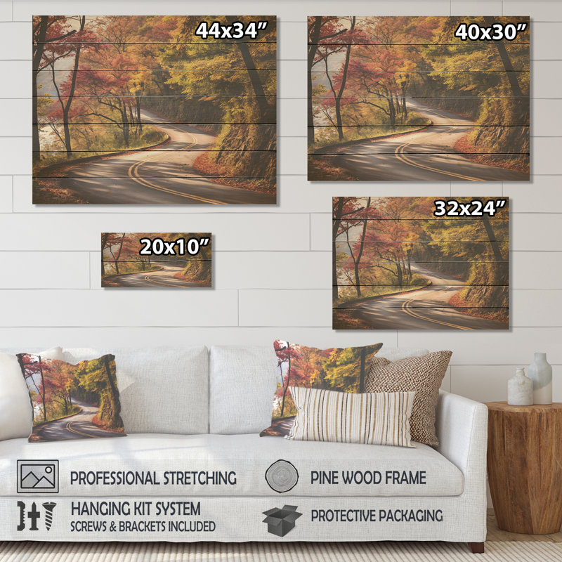 Shades Of Purple Road Into Forest IV - Road On Wood Print, 10" H x 20" W x 0.78" D
