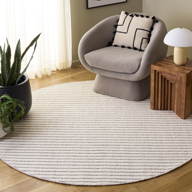 Vermont Hand Woven Wool;Cotton Striped Indoor Rug, Round 6'