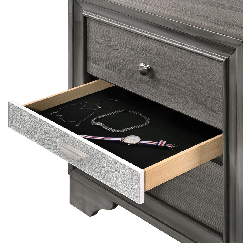 Table de chevet 3 tiroirs en bois gris foncé