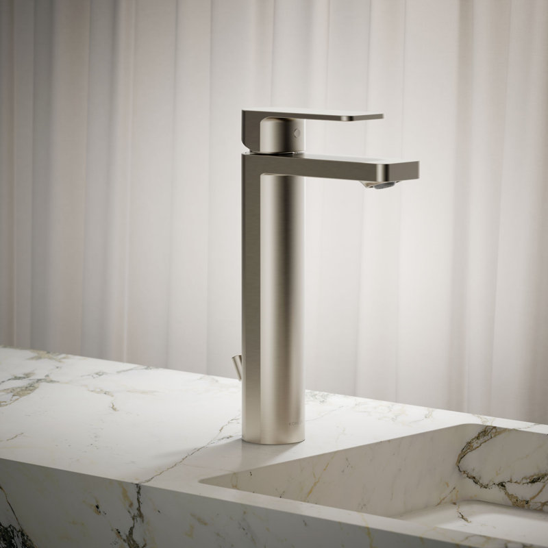 Parallel Tall Single-Handle Bathroom Sink Faucet, Single-Hole Faucet with Pop-Up Drain, 1.2 GPM, 1, Vibrant Brushed Nickel