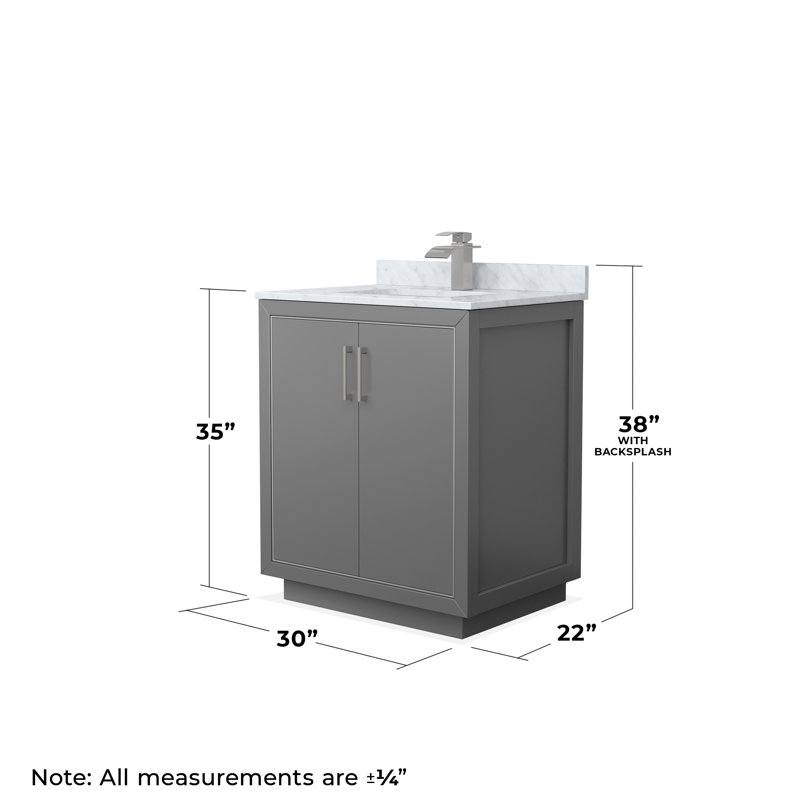 Icon 30'' W Single Vanity, White, Matte Black, White Carrara
