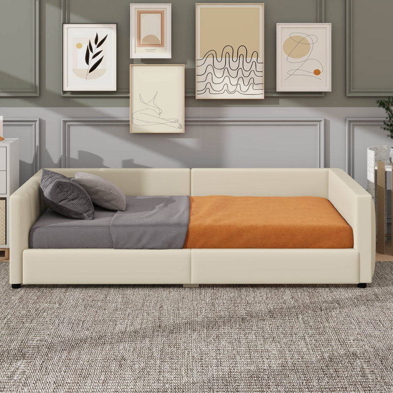 Lit plateforme grand et simple TG, Beige