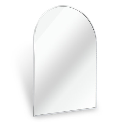 Arched 32" x 24" x 1.1" Aluminum,MDF,Mirror 1-Pack Wall Mirror Silver Shatterproof Glass, HD Glass, Metal Frame, Arched Design, Brushed Finish