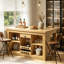 Îlot de cuisine avec rangement Viviwood, îlot de bar avec support à vin, chêne
