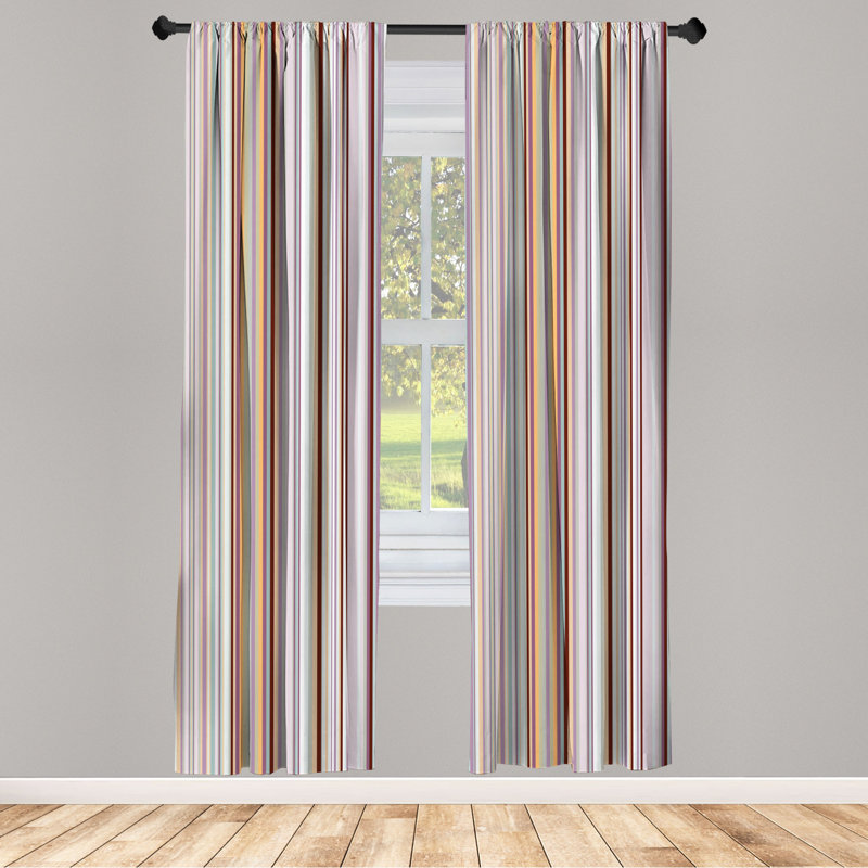 Microfiber Striped Semi-Sheer Rod Pocket Curtain Panels, 28" W x 95" L, Teal/Blue