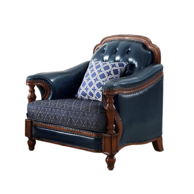 American Solid Wood Leather Chair Upholstered Armchair