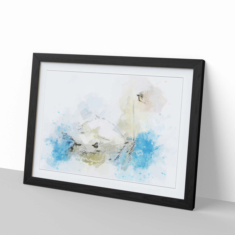 White Swan Art in Abstract - Framed Print, Black, 40cm H x 60cm W x 2cm D
