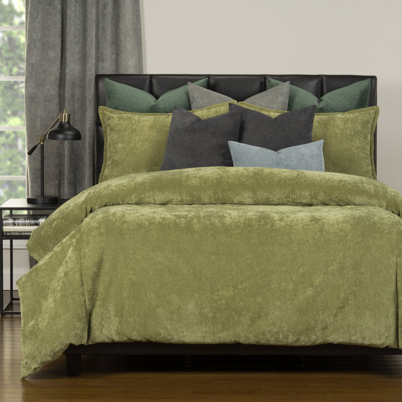 Matte Velvet Set with Duvet Cover & Insert Set by Siscovers, Queen Duvet Cover + 9 Additional Pieces, Olive