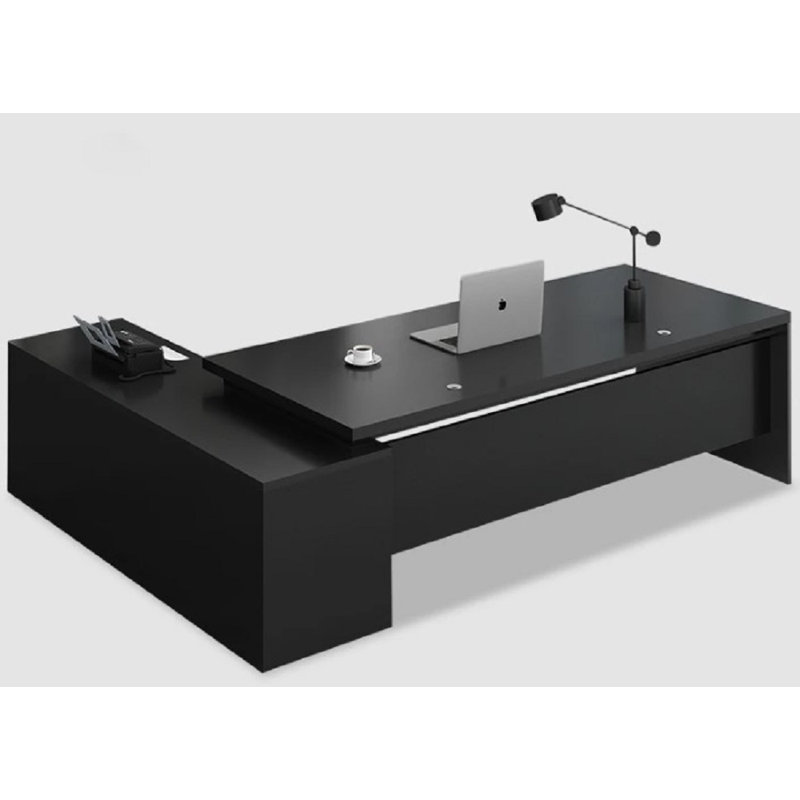 Nailani L-Shaped Executive Desk, Grey, Black, 75cm H x 160cm W x 60cm D
