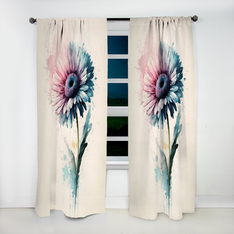 Katy - Flower Gerbera V - Traditional Velvet Curtain - Room Darkening - 1 panel, 52" W x 120" L