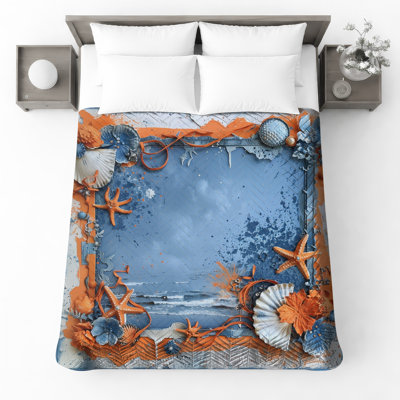 Ocean Starfish Seashells Quilted Bedspread All Sizes